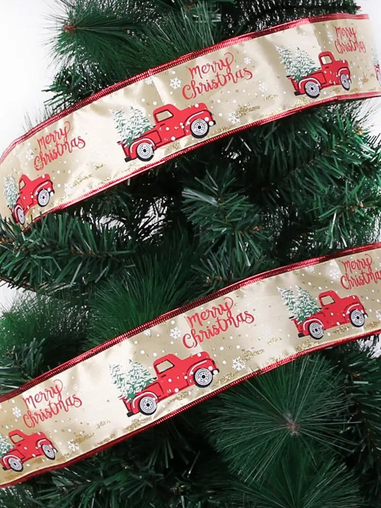 Лента сделай сам 10 м Рождественский красный грузовик снег проводная тонкая