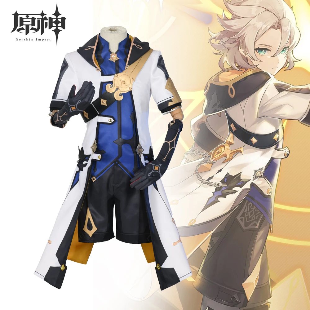 

Genshin Impact Anime Character Albedo Full Costume Wig Shoes Long Trench Coat Suit Cosplay Costume Genius Investigation Albedo