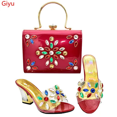 

doershow Italian Shoe and Bag Set New 2019 Women Shoes and Bag Set In Italy red Color Italian Shoes with Matching Bags!SMS1-3