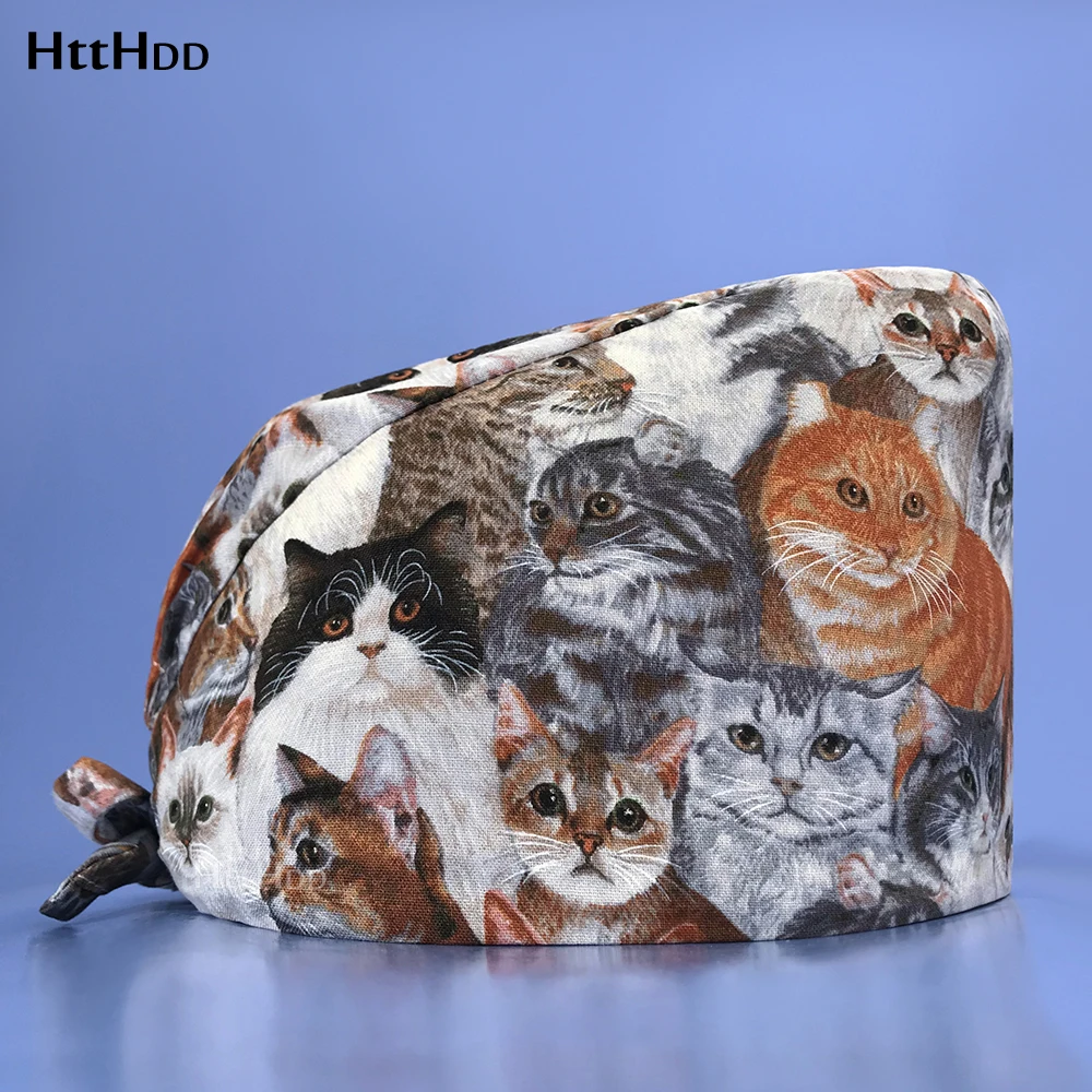 

Fashion Spa Unisex Scrub Hat Veterinary Pet Shop Medical Care Cotton Accessories Work Cap Multicolor Print Breathable Scrub Hats