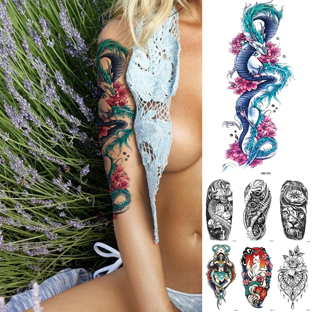 

1Pcs Blue Ice DragonTemporary Tattoo Sticker Plum Blossom Flash Tattoos Family Rose Fox Body Art Arm Fake Tatoo Women Men