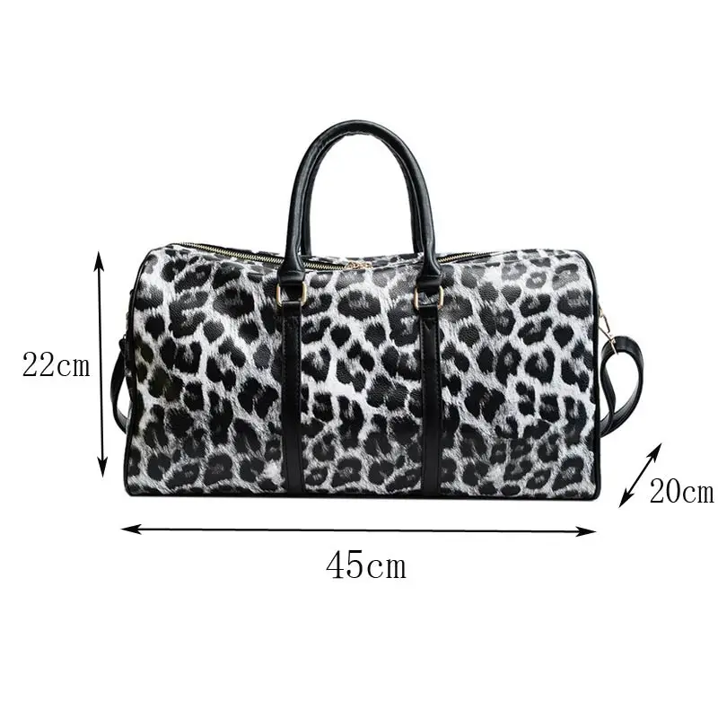 Fashion Travel Bag Women Duffle Carry on Luggage Bag Leopard Printing PU Leather Travel Totes Ladies Big Overnight Weekend Bags