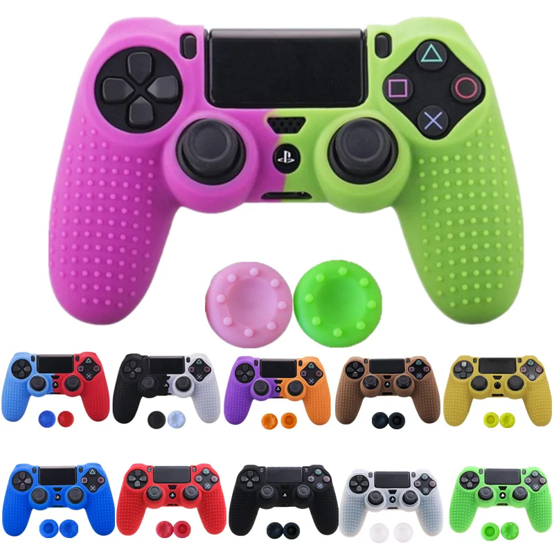 Anti-slip Silicone Cover Protect Skin Case for Sony Play Station 4 Dualshock 4 PS4 Pro Slim Controller+2 Thumb Grips Accessories