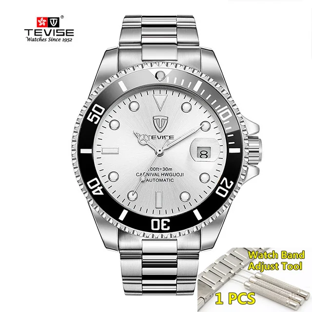 Tevise Top Brand Luxury Men Mechanical Watches Automatic waterproof Stainless Steel Men Wristwatches Relogio Masculino - Цвет: 9-silver-white