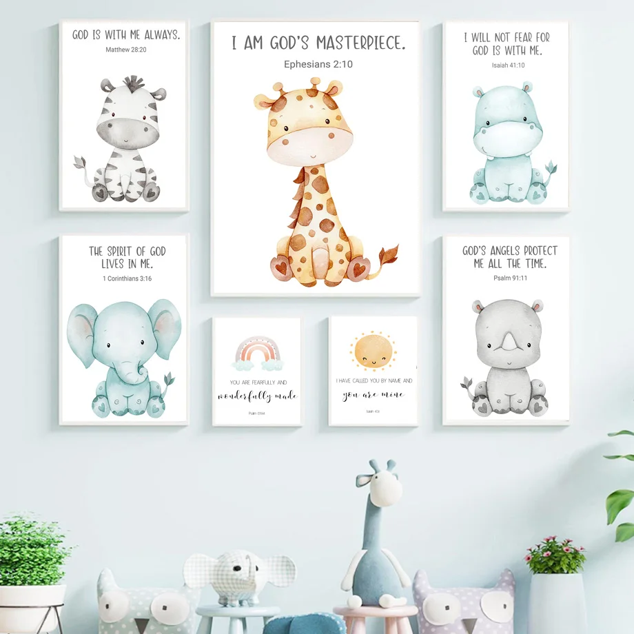 

Giraffe Elephant Zebra Sun Rainbow Cartoon Wall Art Canvas Painting Nordic Posters And Prints Wall Pictures Baby Kids Room Decor