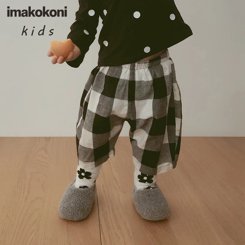 

imakokoni original design set black and white plaid men and women nine-point pants cotton casual harem pants autumn and winter 0