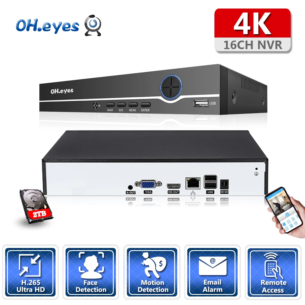 

OH.eyes 4K NVR H.265 HEVC 16CH NVR for 8MP/5MP/4MP/3MP/2MP IP Camera Metal Network Video Recorder P2P for CCTV System