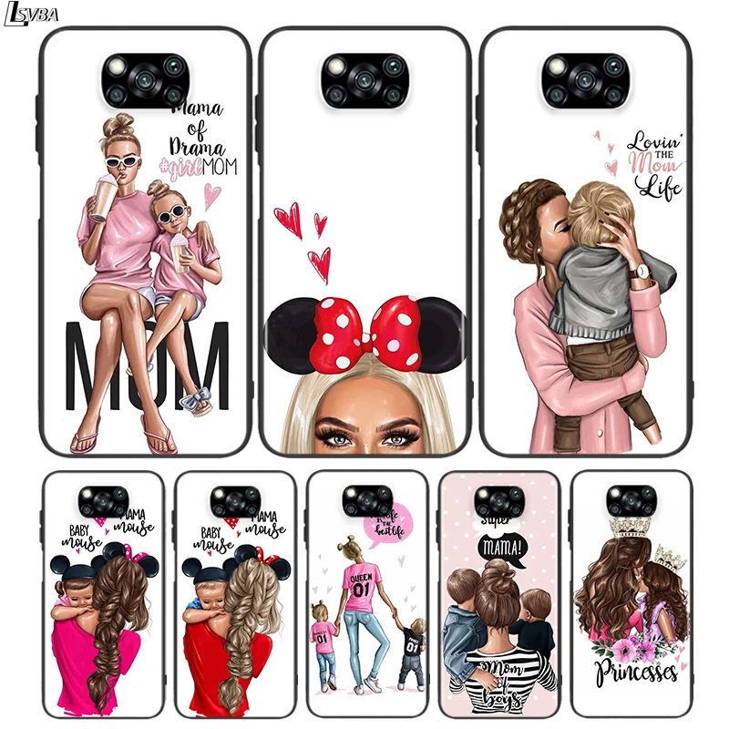 black cover hot mom and baby girl for xiaomi mi mix 3 a3 a2 a1 poco m3 m2 c3 x3 x2 nfc f2 f1 cc9 cc9e pro phone case free global shipping