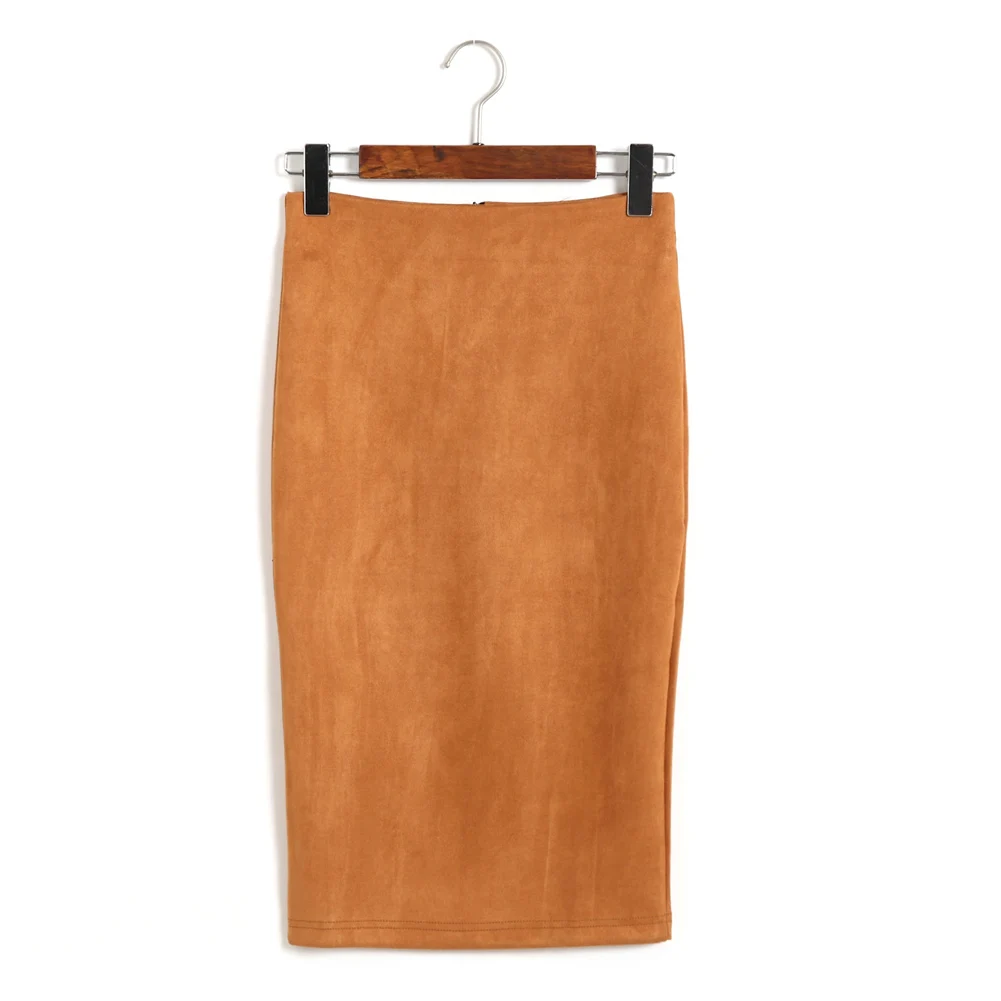 

Pop Women Solid Suede Pencil Midi Skirt Sexy Hip Push Spring Autumn Basic Tube Bodycon Skirts Pop 88