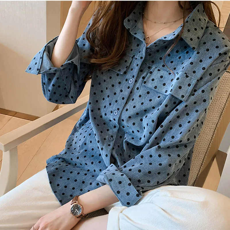 2019 осень новая Женская Ретро волна красная Свободная рубашка большого размера с