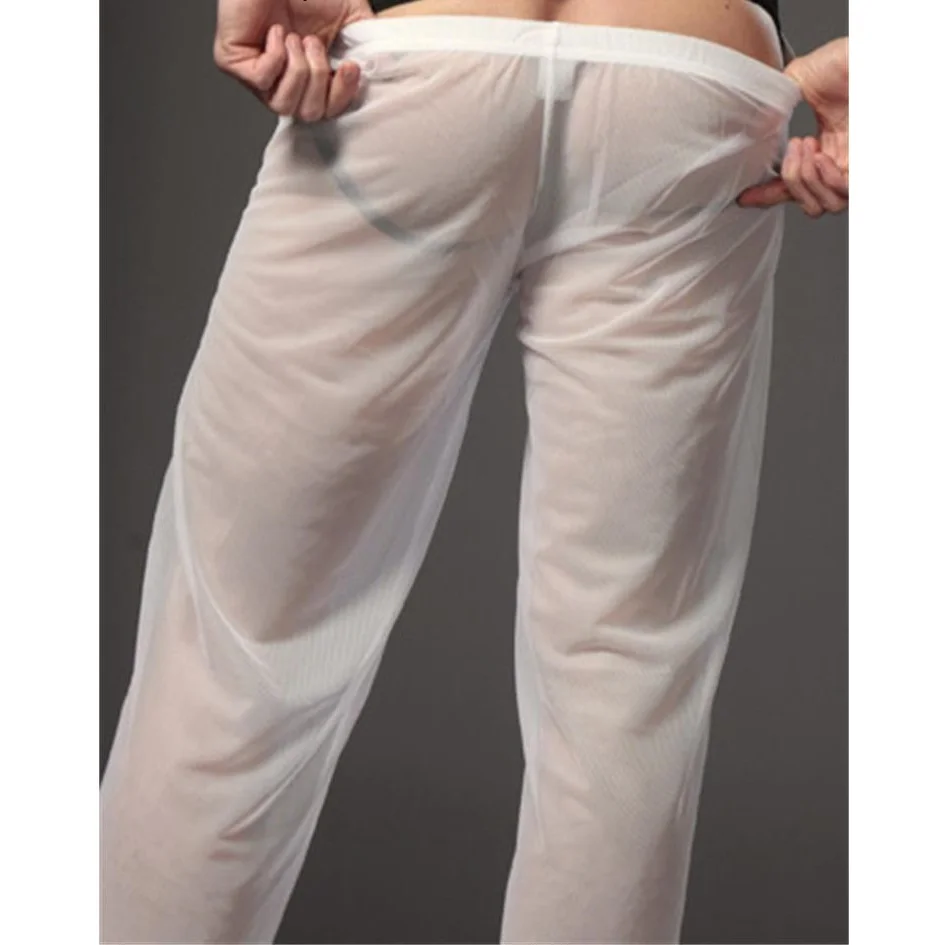 Прямые дышащие мужские сетчатые штаны с низкой талией прозрачные домашние