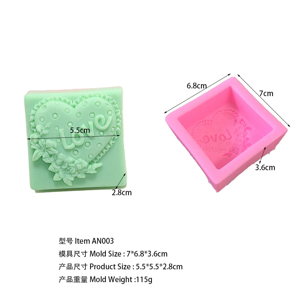 

1Pcs 3D Square Soap Moulds Love Heart Design Silicone Mold DIY Silicone Mold for Soap Making