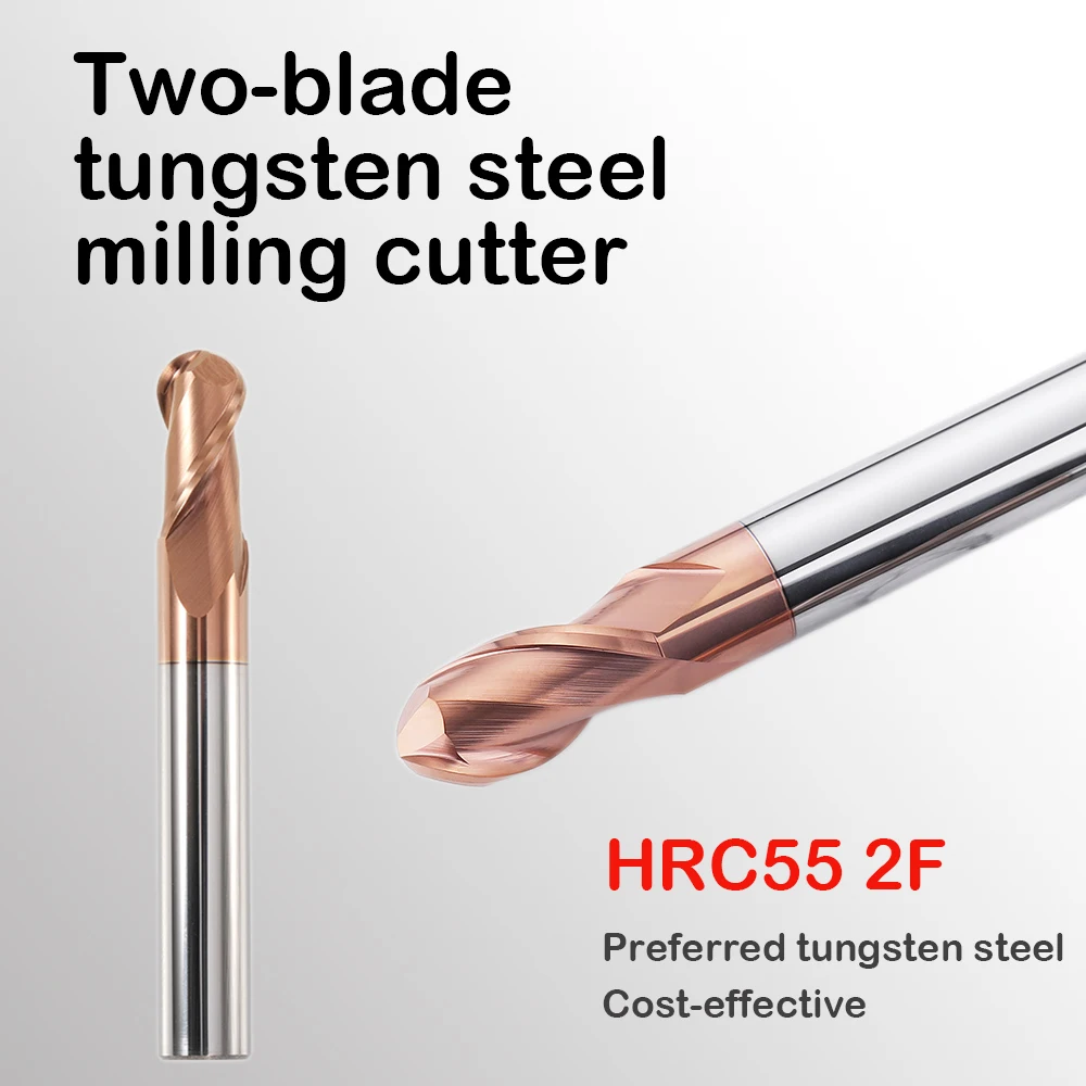

End Mill Carbide Ball Nose Tungsten Steel Cutter HRC55 2 Flutes CNC Milling Cutter Alloy Coating Machine Endmill Tool
