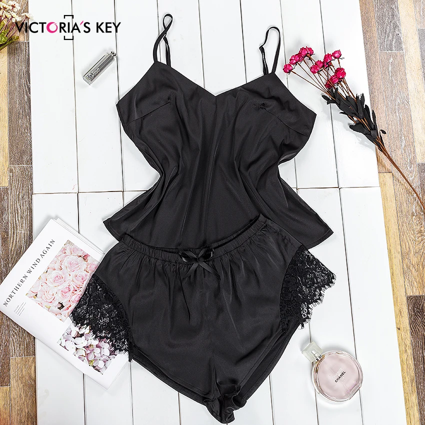 Черный пижамный комплект от Виктории женский сексуальный кружевной одежды для