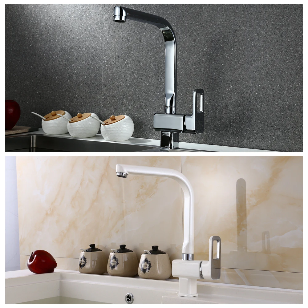 Квадратный смеситель для кухонной раковины myне хромированный/Белый 360 градусов