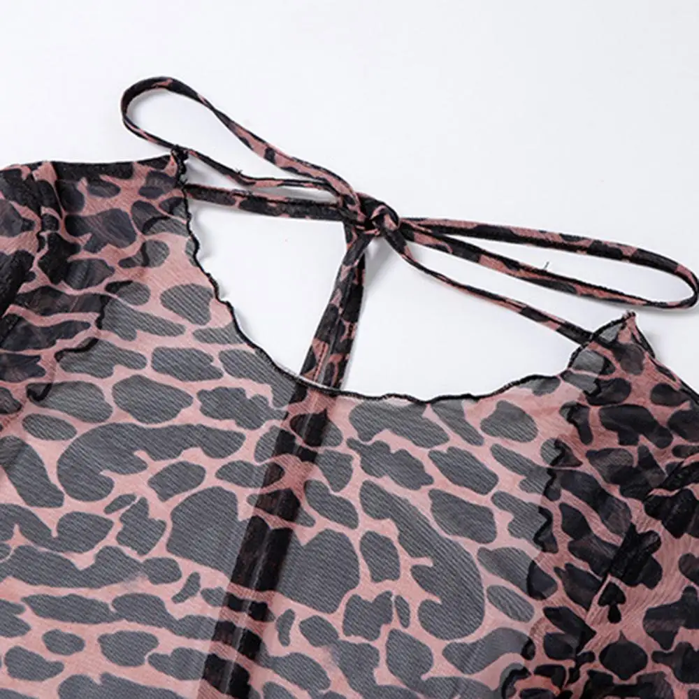 

2021 Summer Leopard Pattern Flared Sleeves Backless Dress Women Fashion Clothing For Daily Wear Or Travel