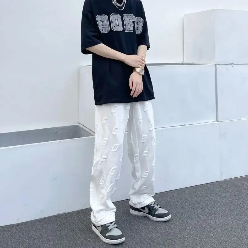 

Baggy Pants Men Women Summer Hip-hop Trendy Bubble Printed Wide-Leg Sweatpants Couple Streetwear Korean Style Straight Trousers