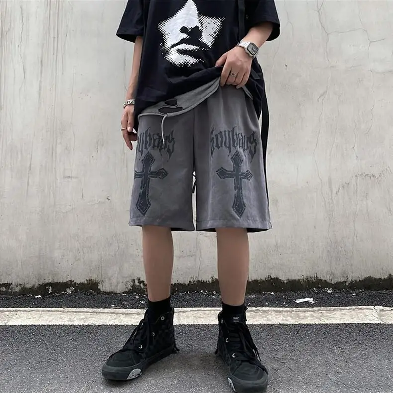 Новинка 2021 модные брендовые шорты с принтом ins темные Свободные повседневные в