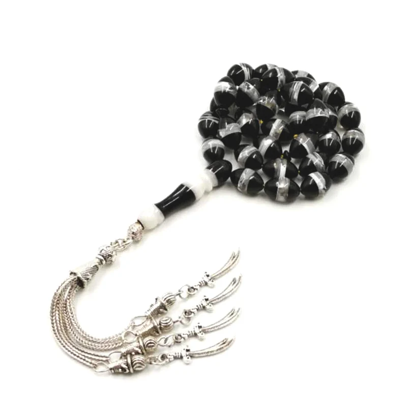 Турецкий Дизайн Tasbih 33 черный каучук бусины подарок для мужчин tasbih браслет исламские браслеты мужские мусульманские Misbaha Четки - Окраска металла: 33 Beads