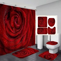 valentines day rose bathroom non slip mat set durable waterproof shower curtain set pedestal rug lid toilet cover bath mat rugs