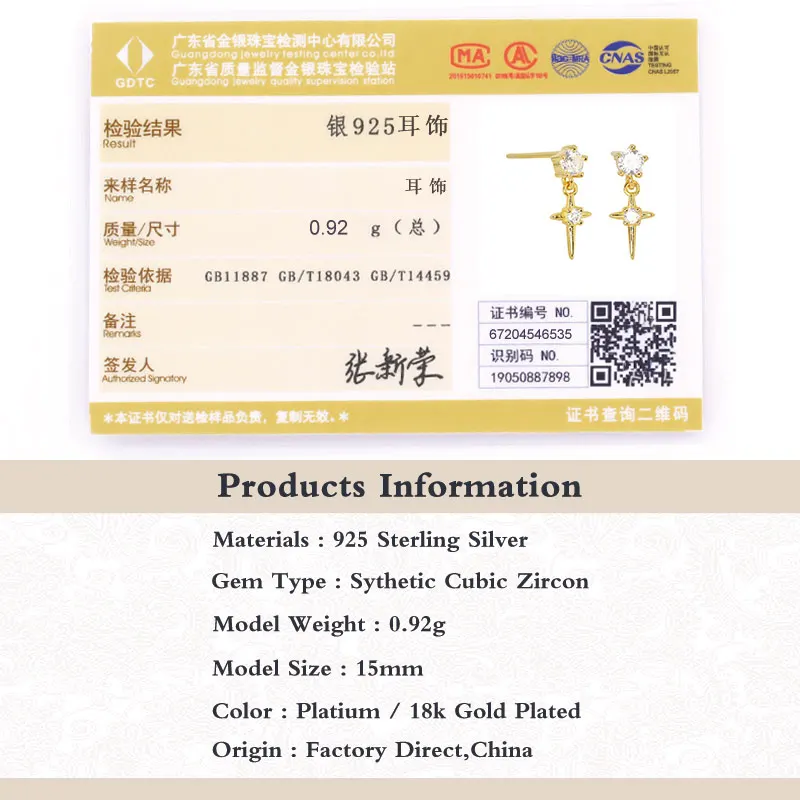 

GS 925 Sterling Silver Brincos Cross Shape Crystal Womens Stud Earrings Luxury Earrings Boucle D'oreille Femme For Christmas