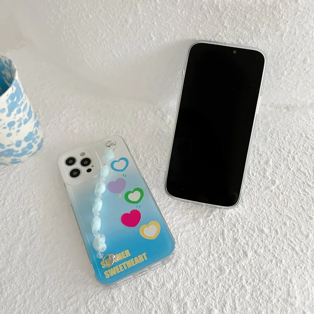 

Korea Cute Love Heart Bracelet Wrist Chain Case for iPhone 12 11 Pro Max XR X XS 7 8 Plus SE 2020 Fresh Flowers Soft Back Cover