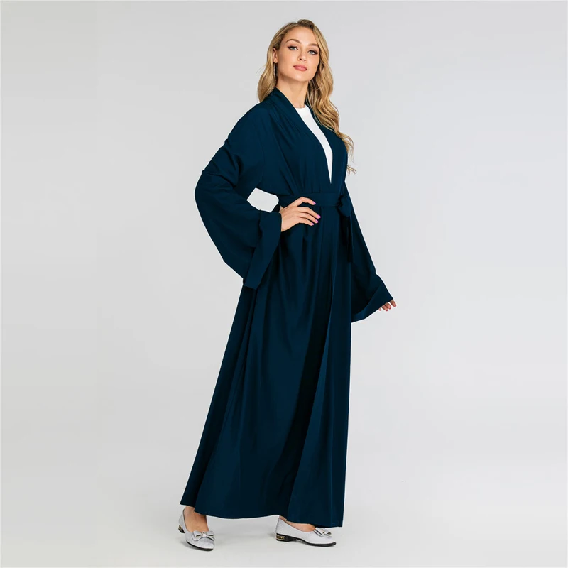 Siskakia мусульманская женская одежда abaya Brief solid casual Muslimah Jubah 7 цветов мусульманская Дубайская одежда с тонким поясом новое поступление - Цвет: Navy dress