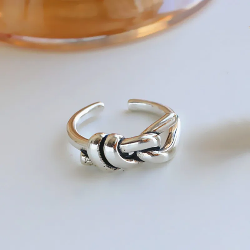 

Foxanry INS Fashion Bow Ring Ins Simple Retro Old Thai Silver Open Meson Girl Ring Jewelry
