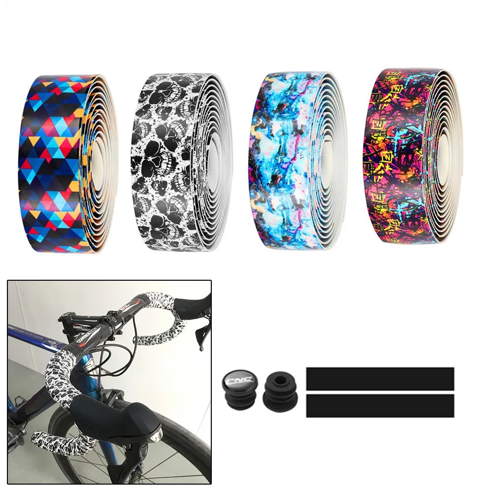 

1 Pair Bicycle Handlebar Tape With 2pcs Bar End Plug PU Road Bike Handlebar Straps Strap Non-Slip Grip Wrap Ultra Light Cycling