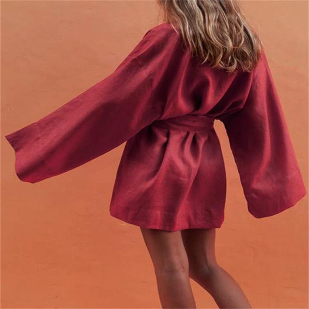 Bikitique вязанное свободное рукав колокол глубокий v образный вырез мини вечерние