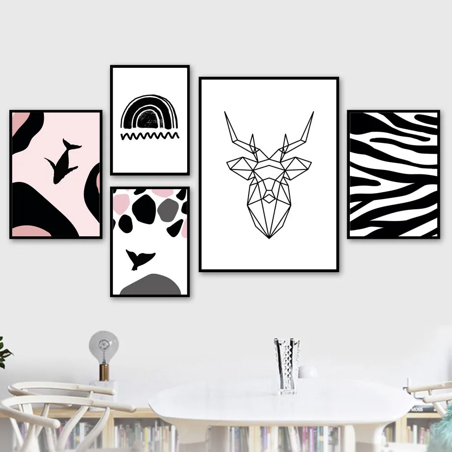 

Wall Art Canvas Painting Zebra Whale Deer Bird Abstract Nordic Posters And Prints Wall Pictures For Living Room Salon Decoration