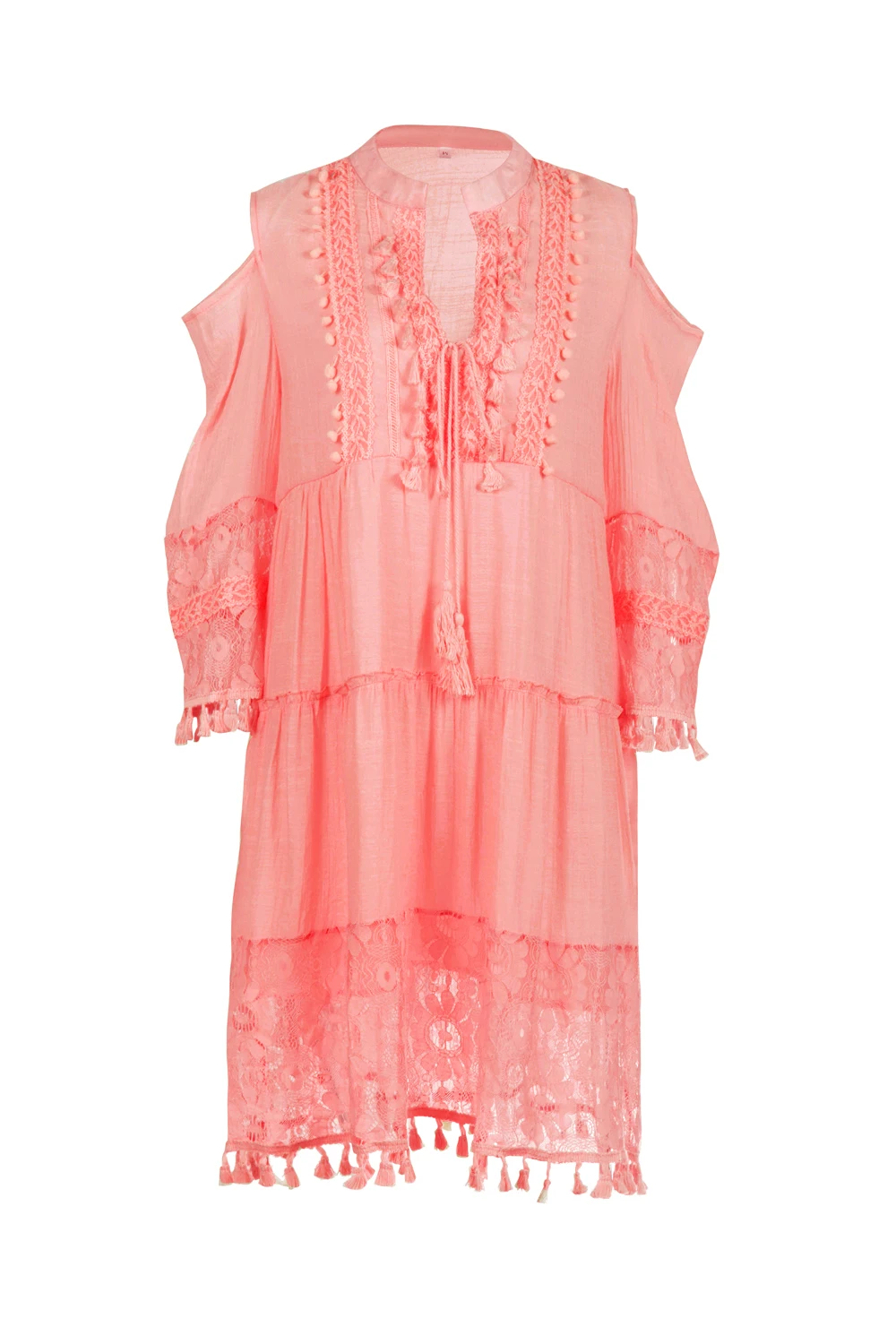 Платье в стиле Boho-Chic с v-образным вырезом, женское однотонное Летнее льняное платье с кисточками в богемном стиле, платье с длинным рукавом размера плюс, женские платья