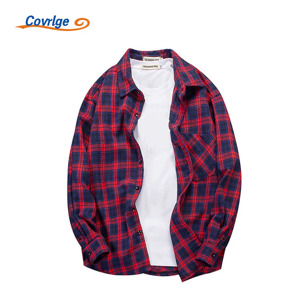 

Covrlge Men's Shirts New Casual Cotton Comfortable Long Sleeve Breathable Daily Personality Lattice Button Clothing MCL310