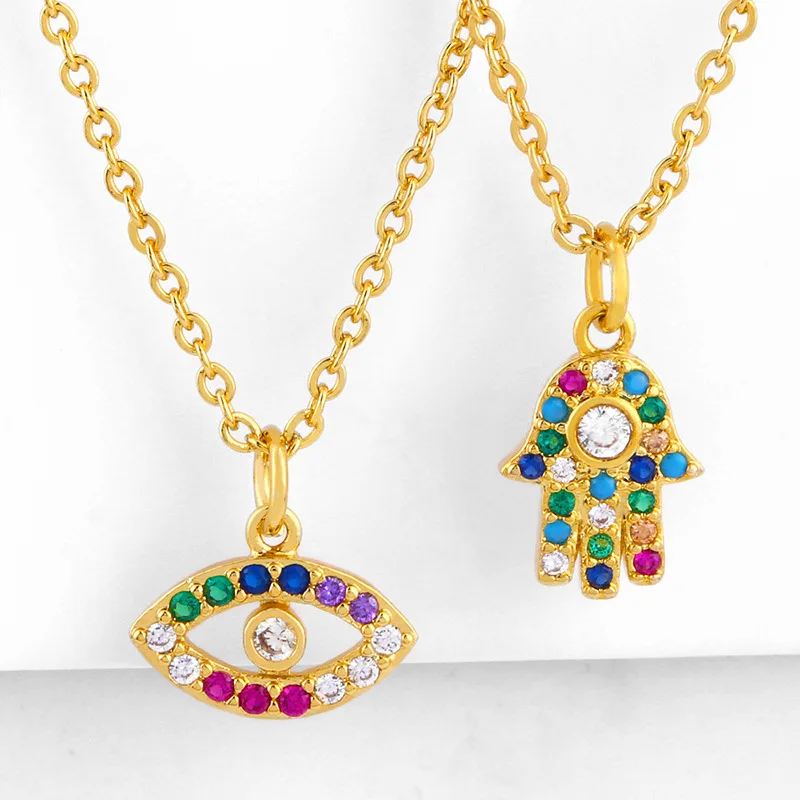 CZ камень рука Фатимы ожерелье полый сглаза Hasma свитер s для женщин модные