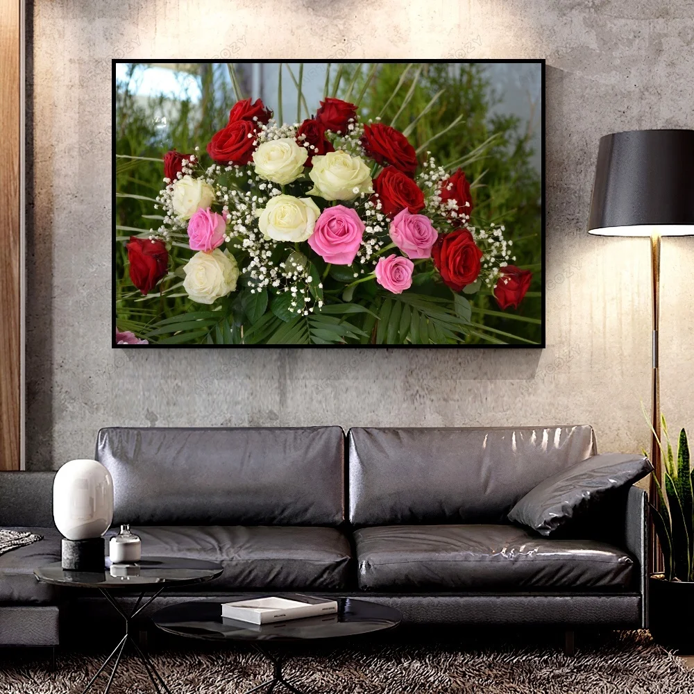

Artcozy Oil Canvas Painting roses_flowers_bouquet_decoration_gypsophila_beauty For Home Decoration Wall Art