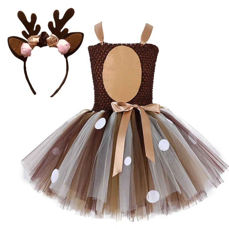 elk dress set Платья с единорогом для девочек; нарядные платья-пачки принцессы с цветочным принтом для дня рождения; маскарадный костюм на Хэллоуин; Одежда для девочек - Цвет: elk dress set