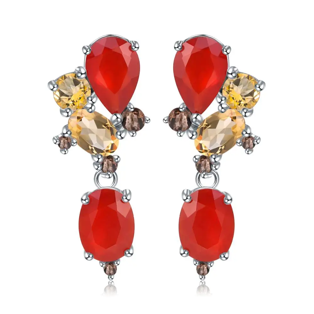 Женские серьги гвоздики из серебра 925 пробы с натуральным