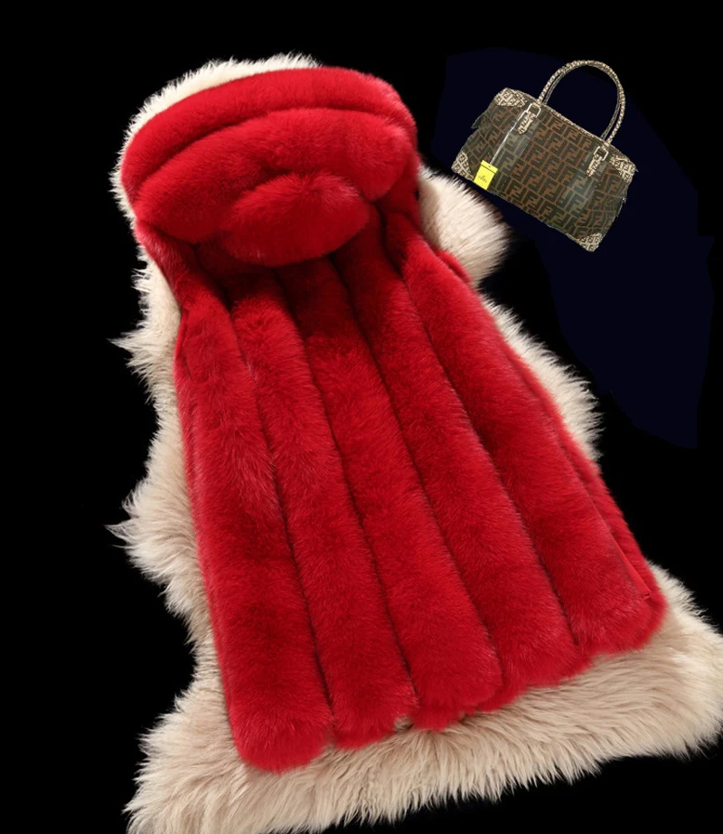 New Women's Faux Fur Vest Long Warm Hooded Imitation Fox Female Fashion Wild Sleeveless Waistcoats Plus Size S/4XL D537 | Женская