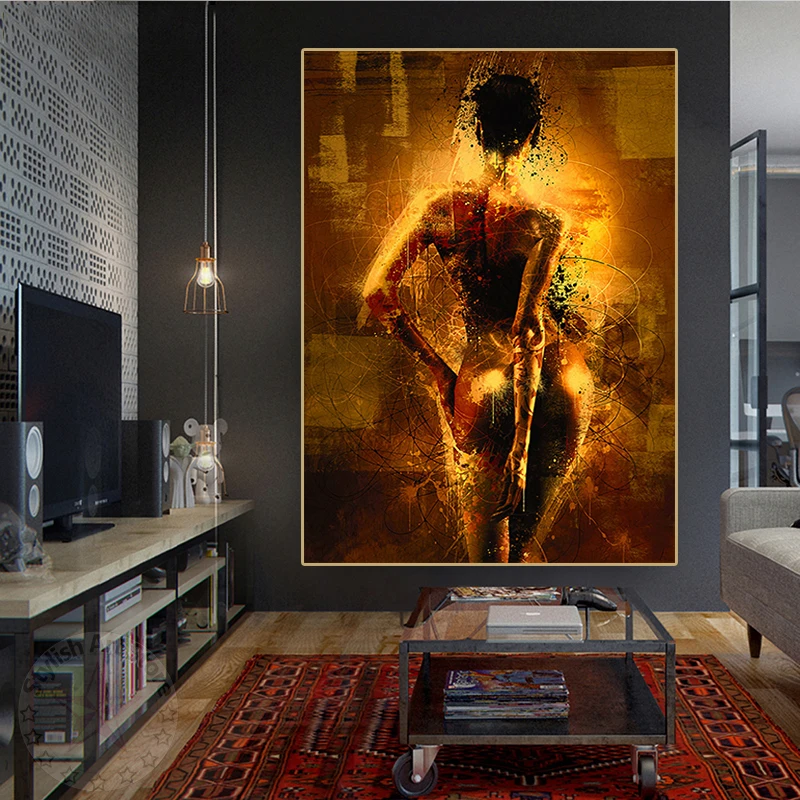 

Абстрактная Золотая красная пара без одежды плакат граффити художественная фигурка на холсте креативная современная уличная Настенная ка...