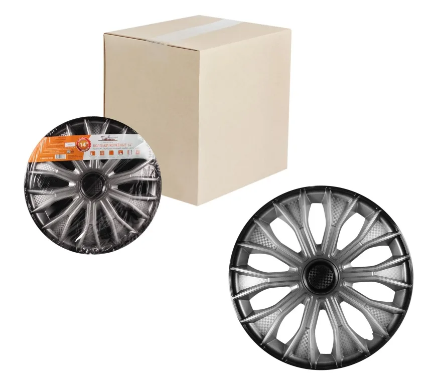 Колпаки колесные 16&quot &quotВолтек +&quot серебристо черный карбон компл. 2 шт. AIRLINE AWCC 16