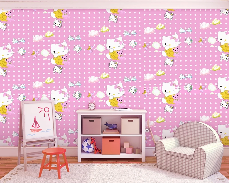 

10 м мультяшная Наклейка на стену для детской комнаты украшения синий и розовый котенок стиль обои с рисунком из мультфильма