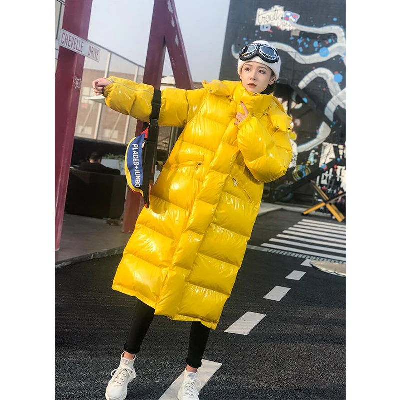 Теплая блестящая парка из лакированной кожи женская куртка на молнии Женская