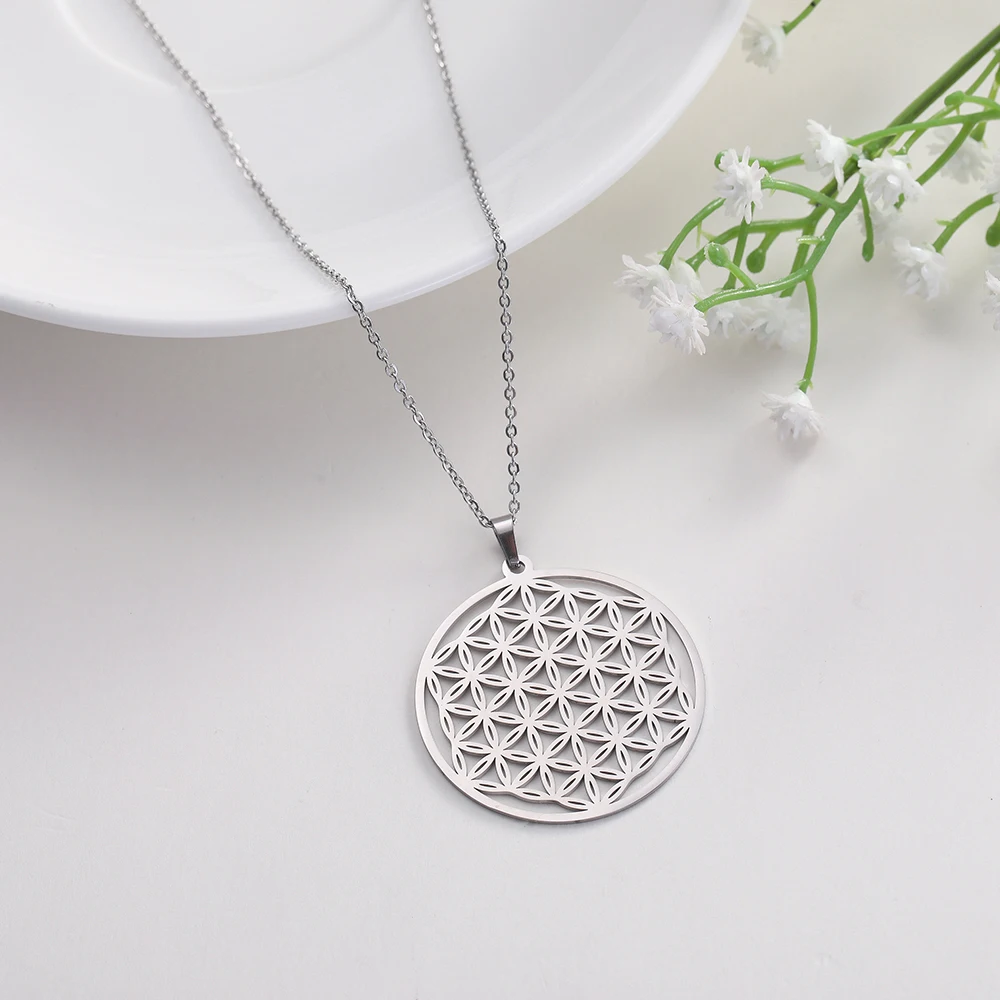 Чакра цветок жизни ожерелье из нержавеющей стали чокер Мандала для мужчин женщин