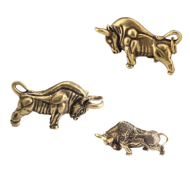 Мини Портативный винтажный латунный фигурка быка брелок для ключей Ретро