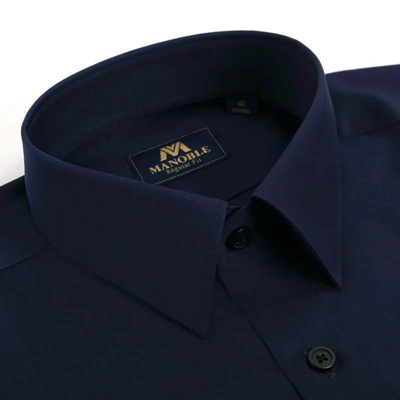 High Quality Men's Dress Shirt Brands New Fashion Regular Fit Shirts Business Long Sleeve with Cufflink Solid Color Navy Blue