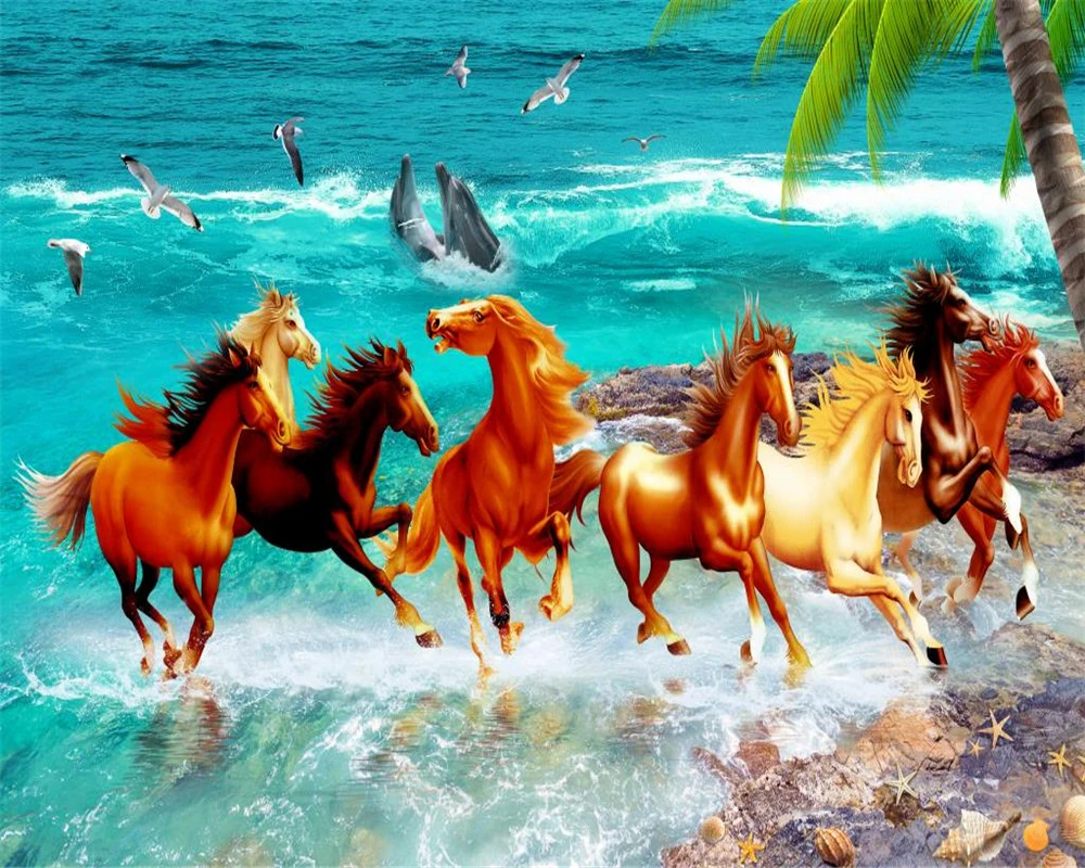 

Custom 3d Animal Wallpaper Galloping Eight Horses 3D Wallpaper Indoor TV Background Wall Decoration Mural Wallpaper