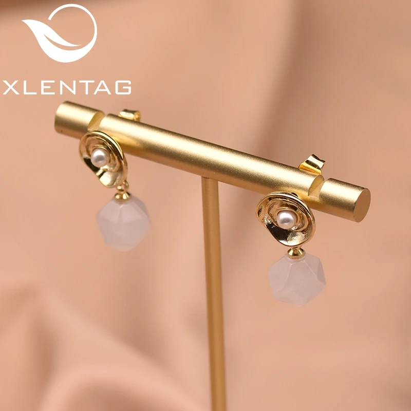 XlentAg розовые Кристальные белые серьги из натурального пресноводного жемчуга для