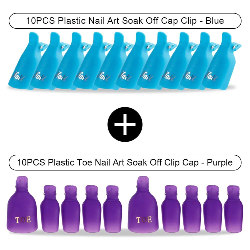 Purple Toe Blue Hd 20 шт Пластиковый Лак для ногтей замочить от крышки зажимы УФ-гель для ногтей для удаления обертывания обезжириватель очиститель для маникюрного инструмента пальцы и пальцы ног - Цвет: Purple Toe Blue Hd