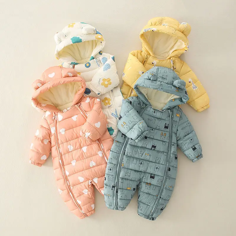 

Baby Clothes Romper Newborn Little Male Child Boys Girls Winter Ear Fleece Hooded Jumpsuit Romper Warm Outwear New Born Outfits