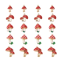20pcs red mushroom alloy enamel pendant with resin imitation pearl necklace bracelet earrings charms diy jewelry making findings